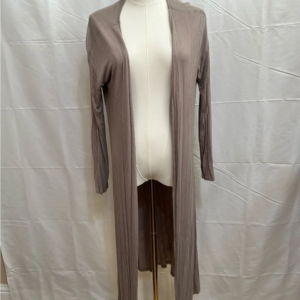 See‎ You Monday Taupe Ribbed Duster Cardigan Long Open Front Size M